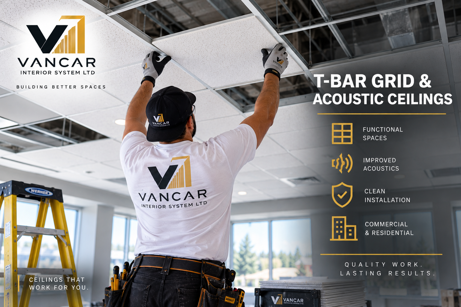 T-Bar grid and acoustic ceiling